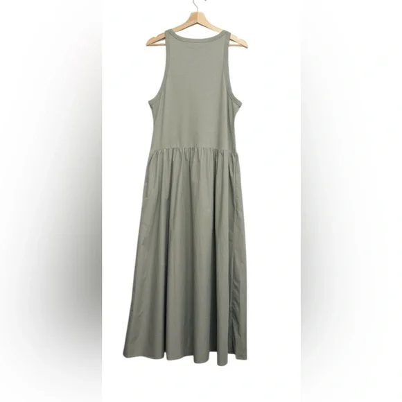NWT COS Contrast Panel Cotton Sleeveless Sage Green Maxi Dress Size L - Picture 7 of 16